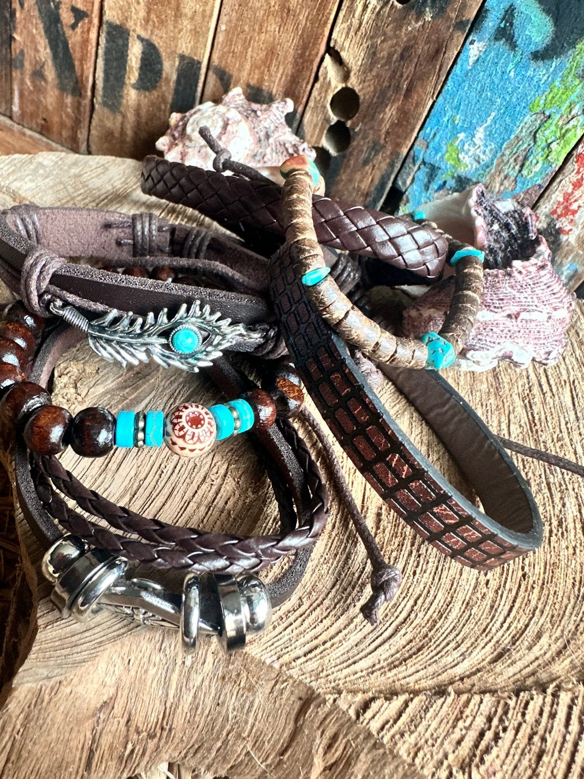 Heren armbanden / set van 6 / multilayer bracelet / nieuw, Ophalen of Verzenden, Nieuw