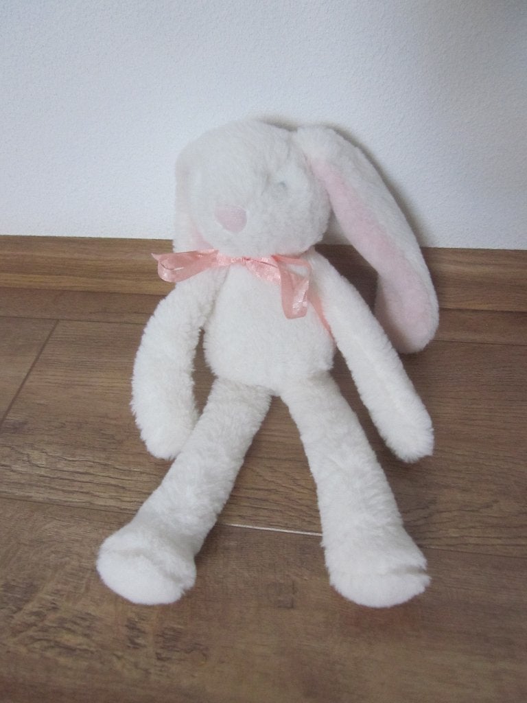 Wit superzacht pluche knuffel konijn met zalmkleurige strik, Overige merken, Overige karakters, Ophalen of Verzenden, Middelgroot (20 tot 80 cm)