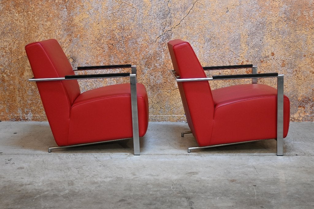 ZGANieuw 2 rode leren Harvink Alowa design fauteuils, Huis en Inrichting, Harvink, Harvink, 75 tot 100 cm, Ophalen of Verzenden