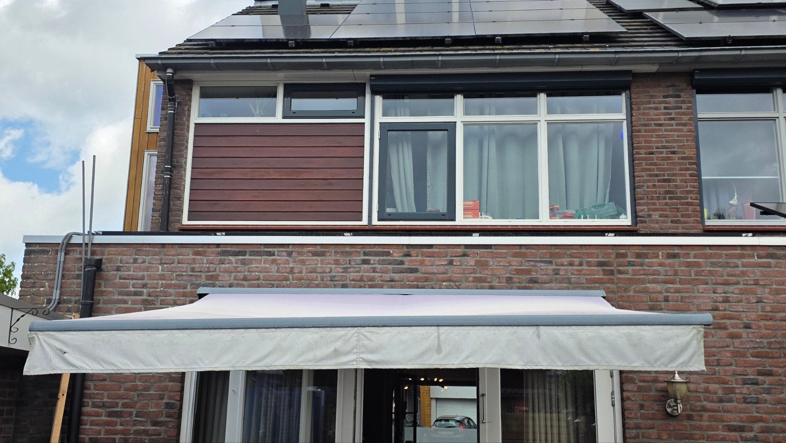 Knikarmscherm 300x250 cm - Opknapper voor kleine vergoeding, Tuin en Terras, Zonneschermen, Ophalen, Gebruikt, 150 tot 300 cm