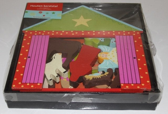 Houten kerststal met kerstgroep - 107240/1, Diversen, Ophalen of Verzenden, Gebruikt