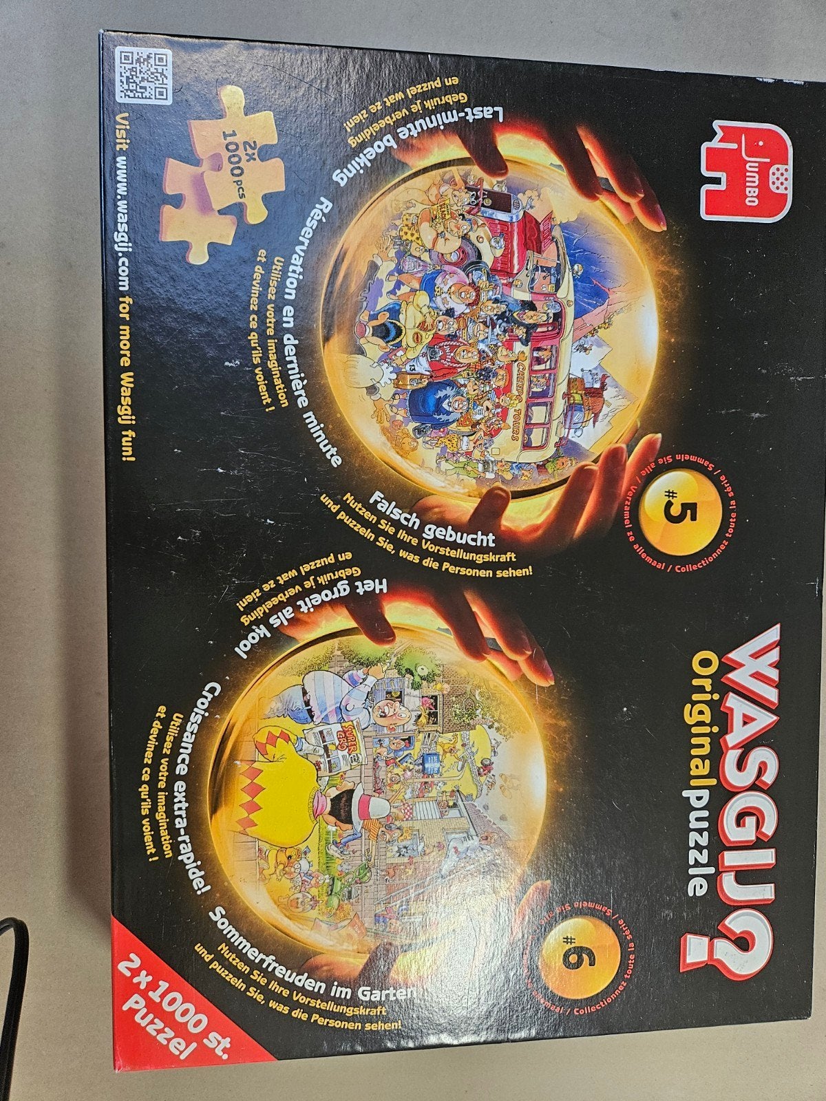 Wasgij Original Puzzel 2x1000 stukjes - Last-minute boeking, Ophalen of Verzenden, 500 t/m 1500 stukjes, Gebruikt, Legpuzzel