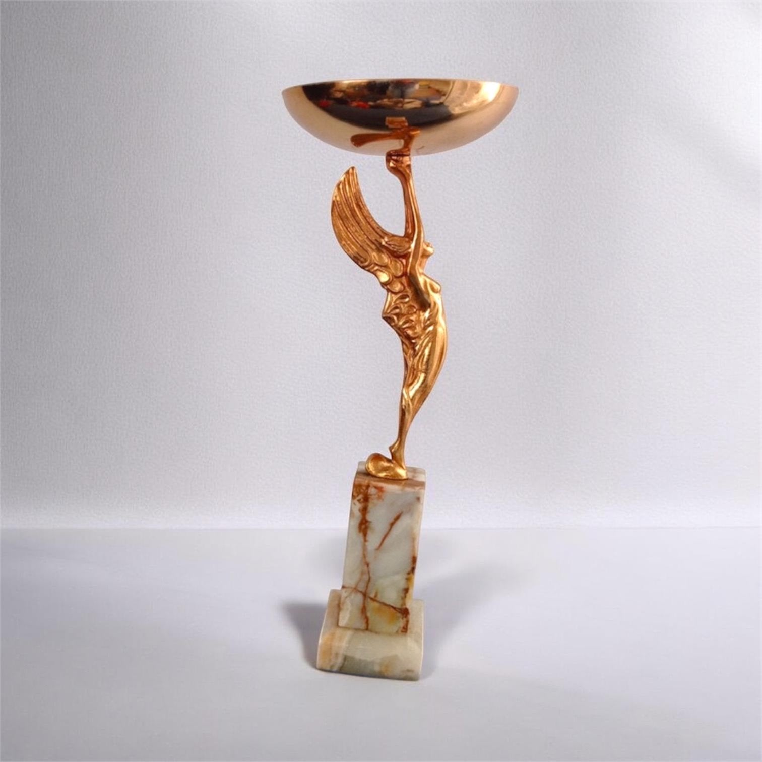 Vintage Onyx Trofee met Engel en Kom - Zeldzaam Stuk, Ophalen of Verzenden