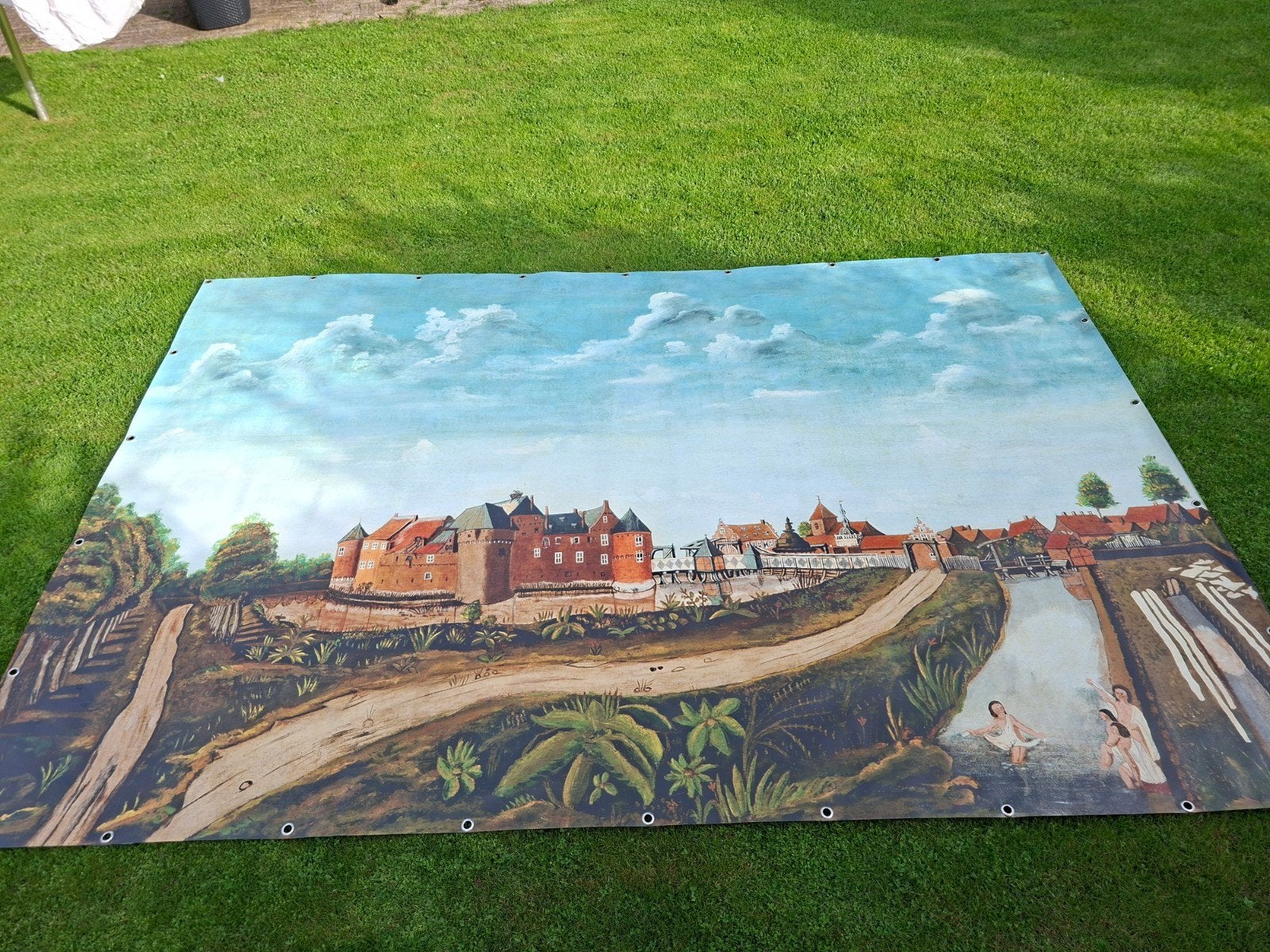 canvasdoek Kasteel en oude trein- en tramstation Borculo, Ophalen of Verzenden, Zo goed als nieuw, Schilderij