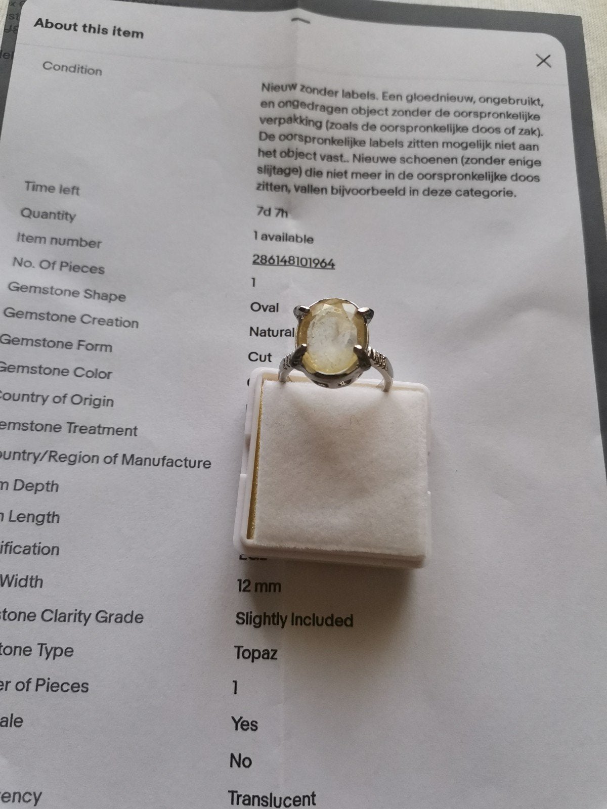 ring Topaz Natural, Ophalen of Verzenden, Nieuw