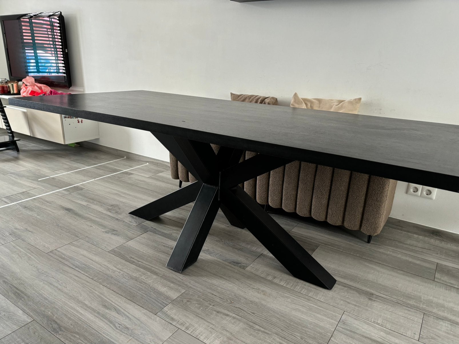 Grote zwarte eettafel 220x100, Ophalen, 100 tot 150 cm, 200 cm of meer, Zo goed als nieuw