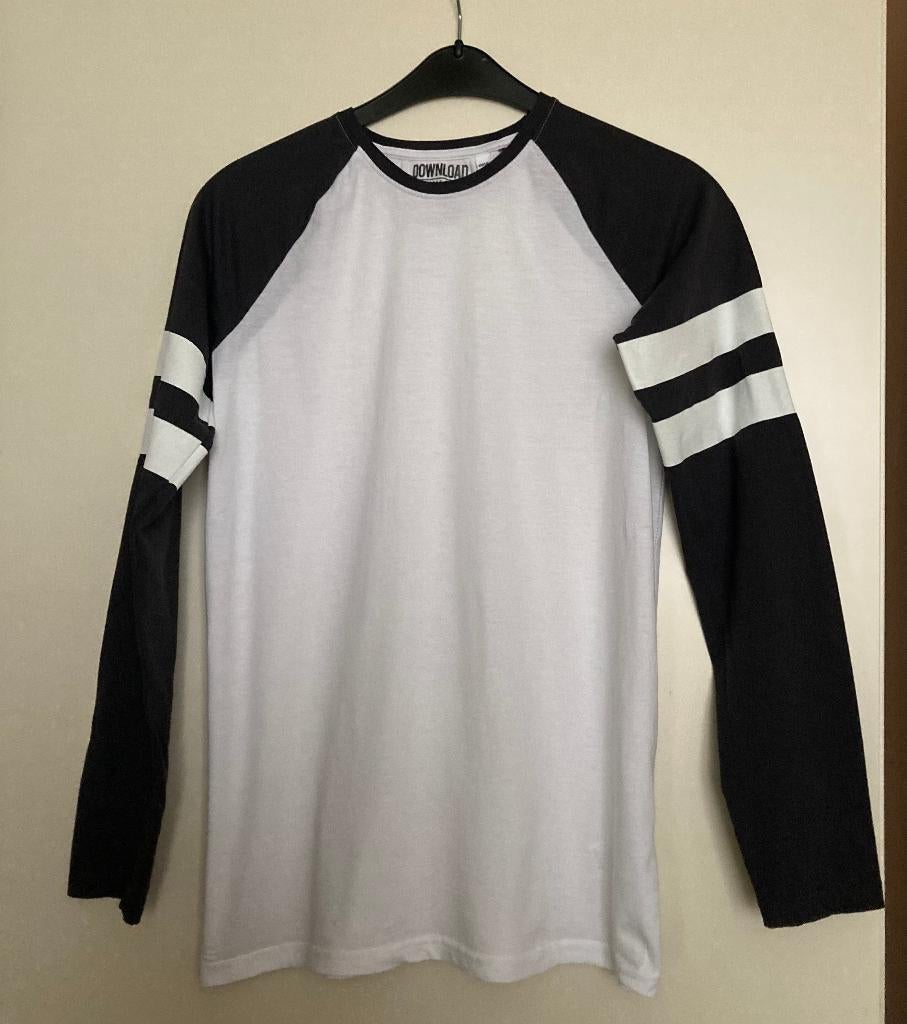 Wit longsleeve met zwart/grijs mouwen mt 170 - 176, Ophalen of Verzenden, Zo goed als nieuw, Jongen, Shirt of Longsleeve