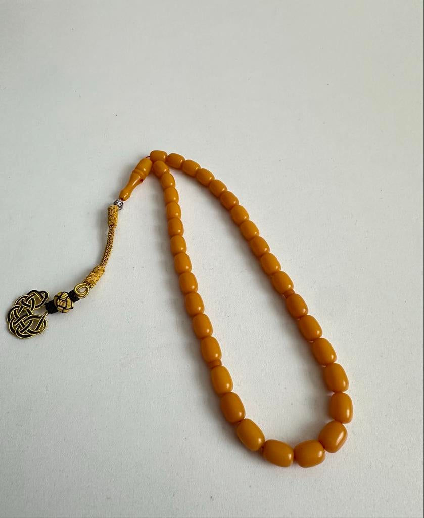 Klassieke Honingkleurige Tasbih met Handgemaakte Kazaz Kwast, Ophalen