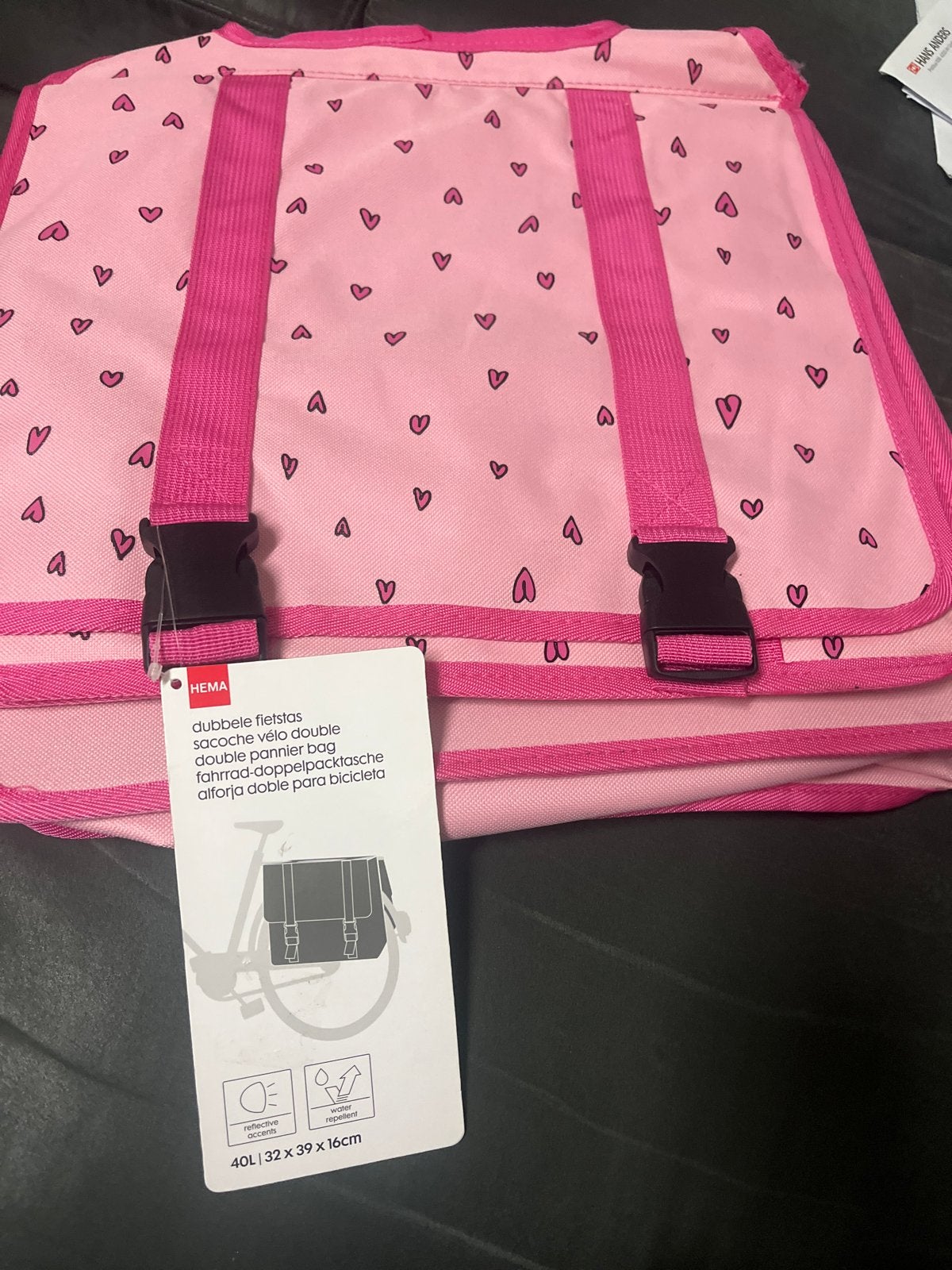 Hema Dubbele Fietstas Roze met Hartjes - Nieuw!, Fietsen en Brommers, Fietsaccessoires | Fietstassen, Ophalen of Verzenden, Nieuw