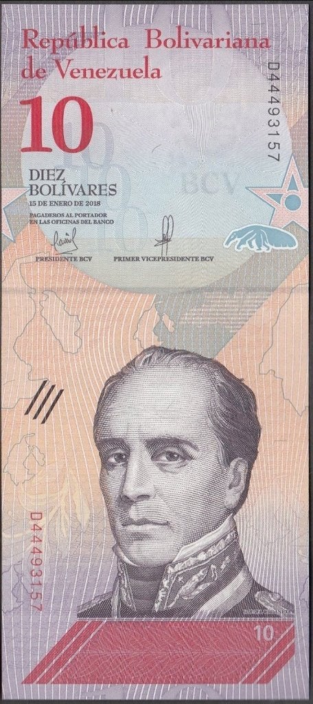Venezuela Bankbiljet 10 Bolivares 2018 UNC, Pick 103a UNC, Ophalen of Verzenden, Zuid-Amerika, Los biljet