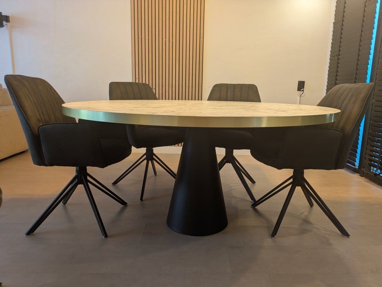 Eettafel 6 persoons, 150cm, marmer look, goud, zwart, rond, Ophalen of Verzenden, Rond, 100 tot 150 cm, 100 tot 150 cm