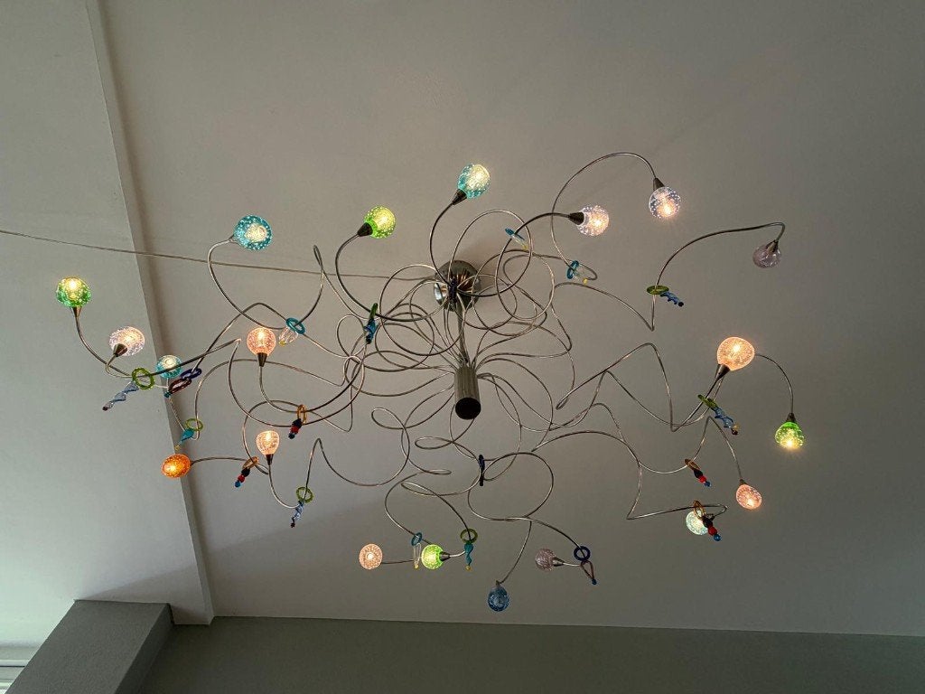 Design hanglamp  Harco Loor / Strawberry gekleurd glas, Huis en Inrichting, Ophalen, Gebruikt, Glas, G4