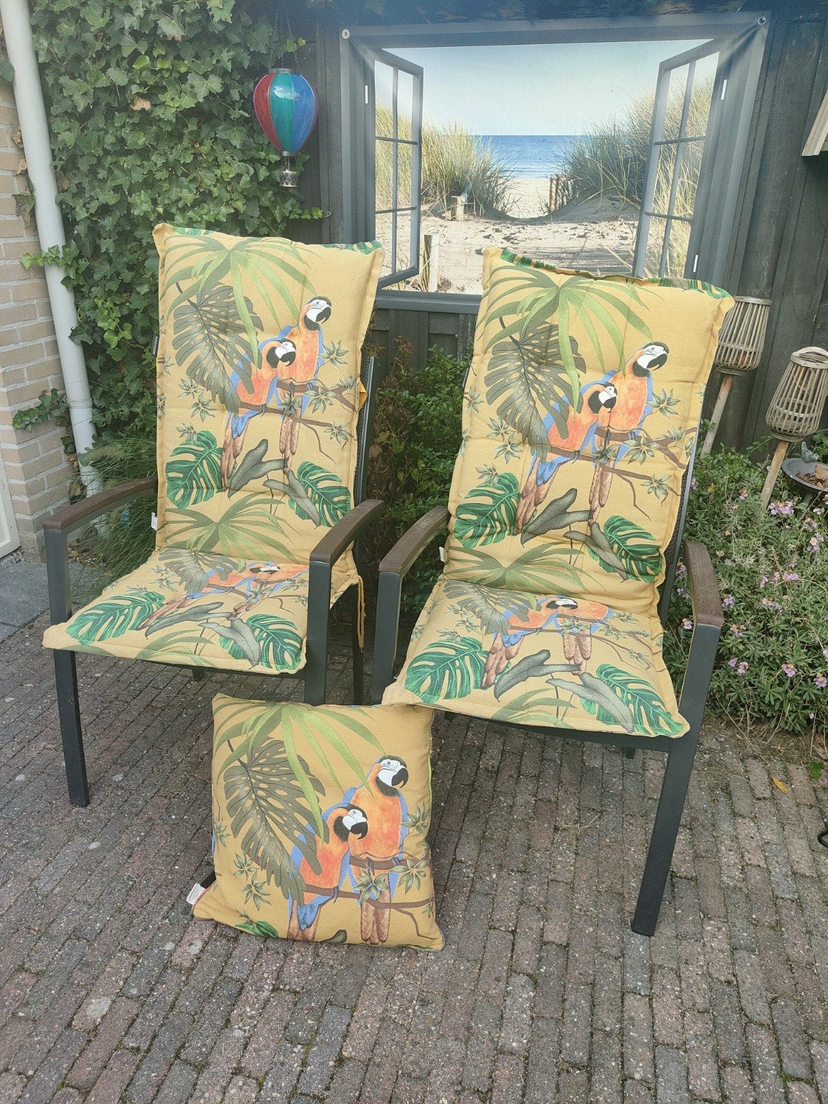 Madison tuinkussens met papegaaienprint - Zo goed als nieuw, Tuin en Terras, Ophalen of Verzenden, Zo goed als nieuw