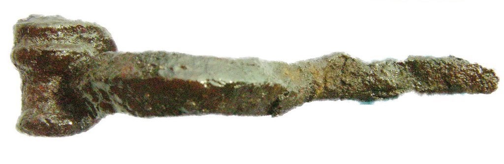 Spiraalfibulae, ijzer, meerdelig, met omgeslagen voet   a059, Ophalen of Verzenden