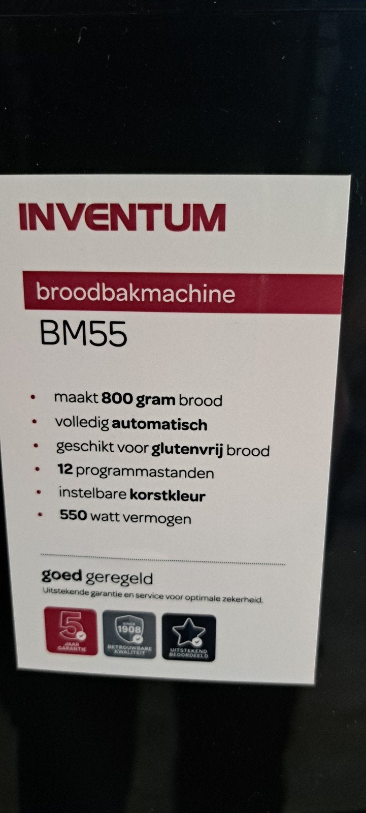 Inventum Broodbakmachine BM55 - 12 programma's, glutenvrij, Witgoed en Apparatuur, Ophalen, Zo goed als nieuw