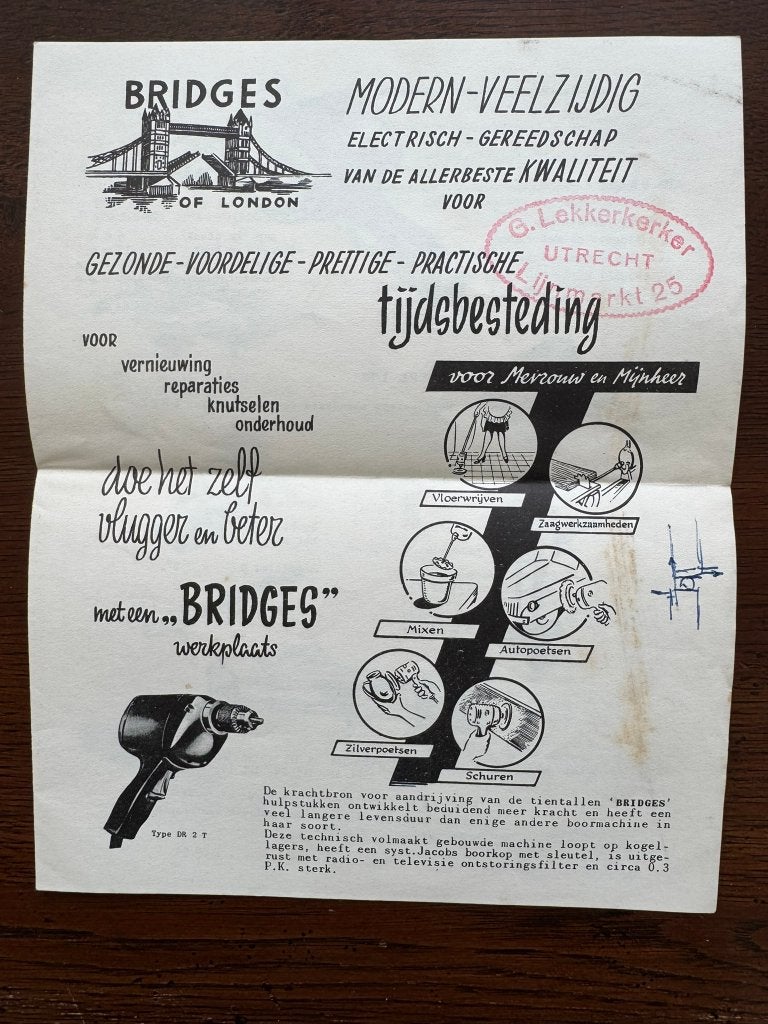Folder Lekkerkerker Utrecht Bridges gereedschap met prijs, Ophalen of Verzenden, Zo goed als nieuw, Folder