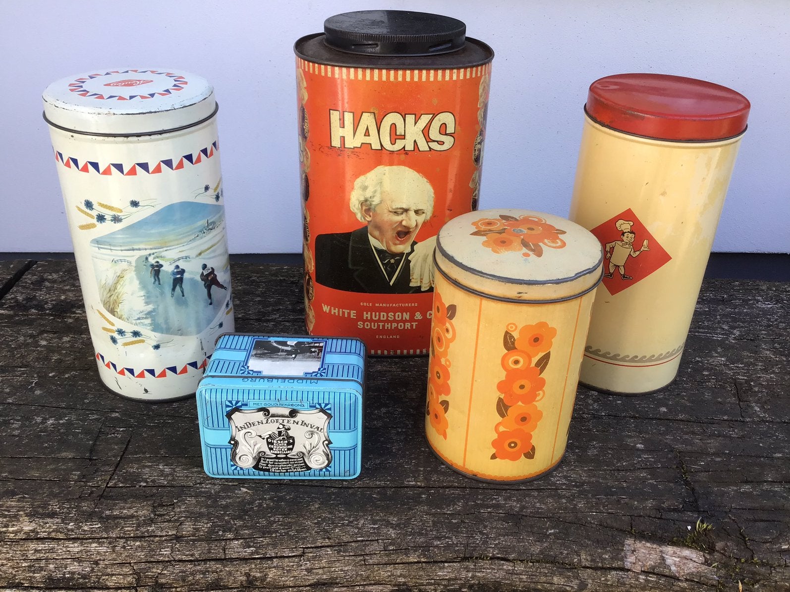 5 oude blikken - Hacks - Verkade - Bolletje - vd Meulen etc., Ophalen of Verzenden, Zo goed als nieuw, Verkade