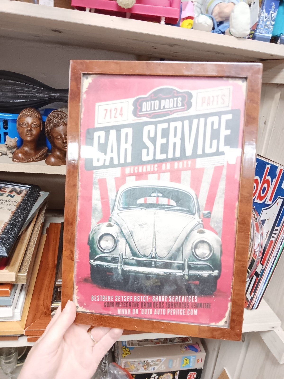 Metalen bordje 'Car Service' met Volkswagen Kever, Ophalen of Verzenden, Gebruikt, Auto's