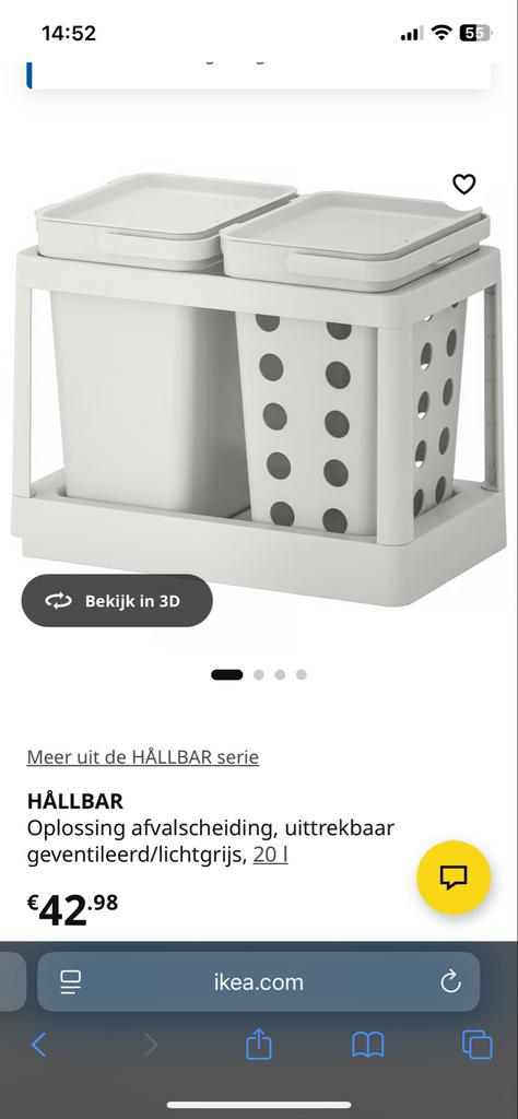 IKEA HÅLLBAR Afvalscheiding Uittrekbaar, 20L, 20 tot 30 liter, Ophalen of Verzenden, Nieuw, Kunststof