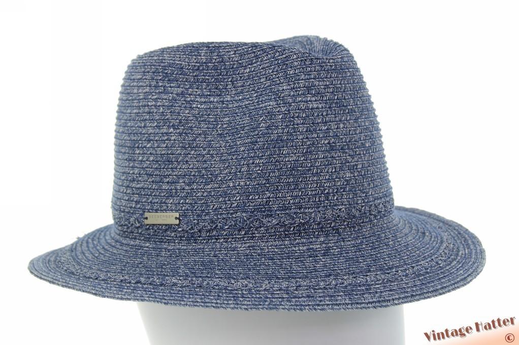 Dameshoed zomer trilby Seeberger inkt blauw papierstro 57, 56 of 57 cm (M, 7 of 7⅛ inch), Hoed, Nieuw, Ophalen of Verzenden