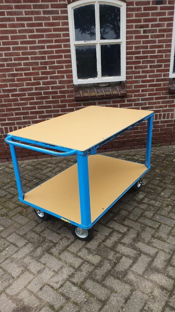 Zware tafelwagen 2 laags, 80x125cm. met duwbeugel, 500kg, 100 liter of meer, Ophalen, Gebruikt, Transportkar