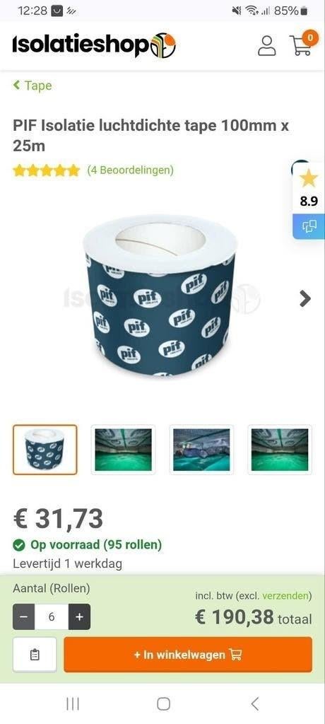 PIF Isolatie luchtdichte tape 100mm x 25m, Minder dan 4 cm, Overige materialen, Nieuw, Ophalen of Verzenden