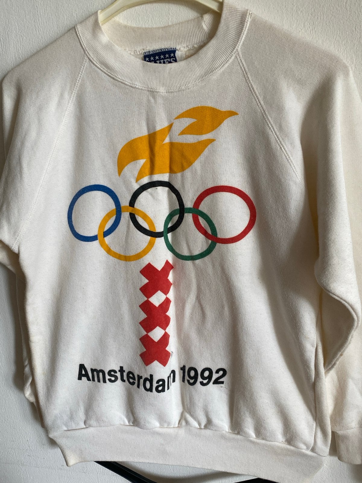 Vintage Amsterdam 1992 Olympische Spelen Trui, Kleding | Dames, Truien en Vesten, Ophalen, Gedragen, Maat 38/40 (M), Wit