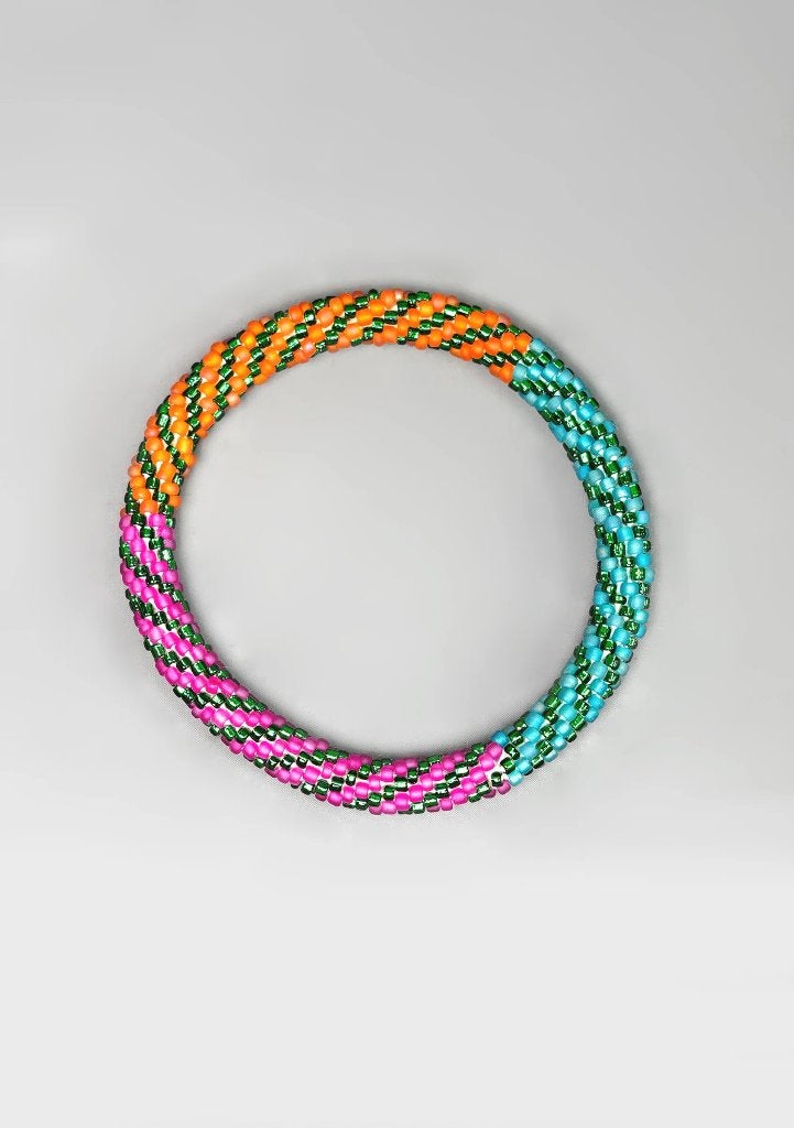 Glaskralen armband - oranje, roze en groen - RB361, Overige materialen, Overige kleuren, Verzenden, Nieuw