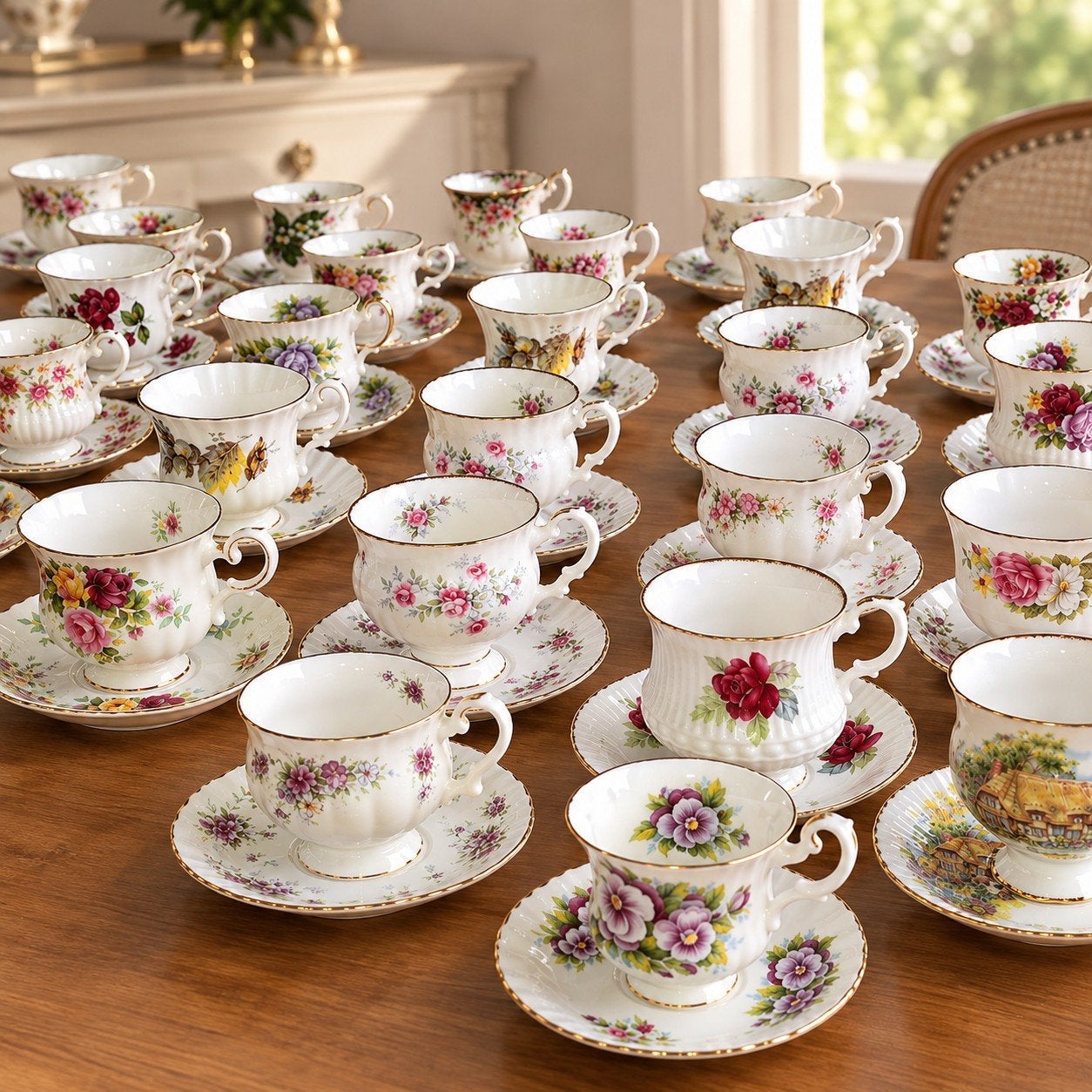 Verhuur brocante servies, Ophalen, Porselein, Overige stijlen, Kop(pen) en/of Schotel(s)