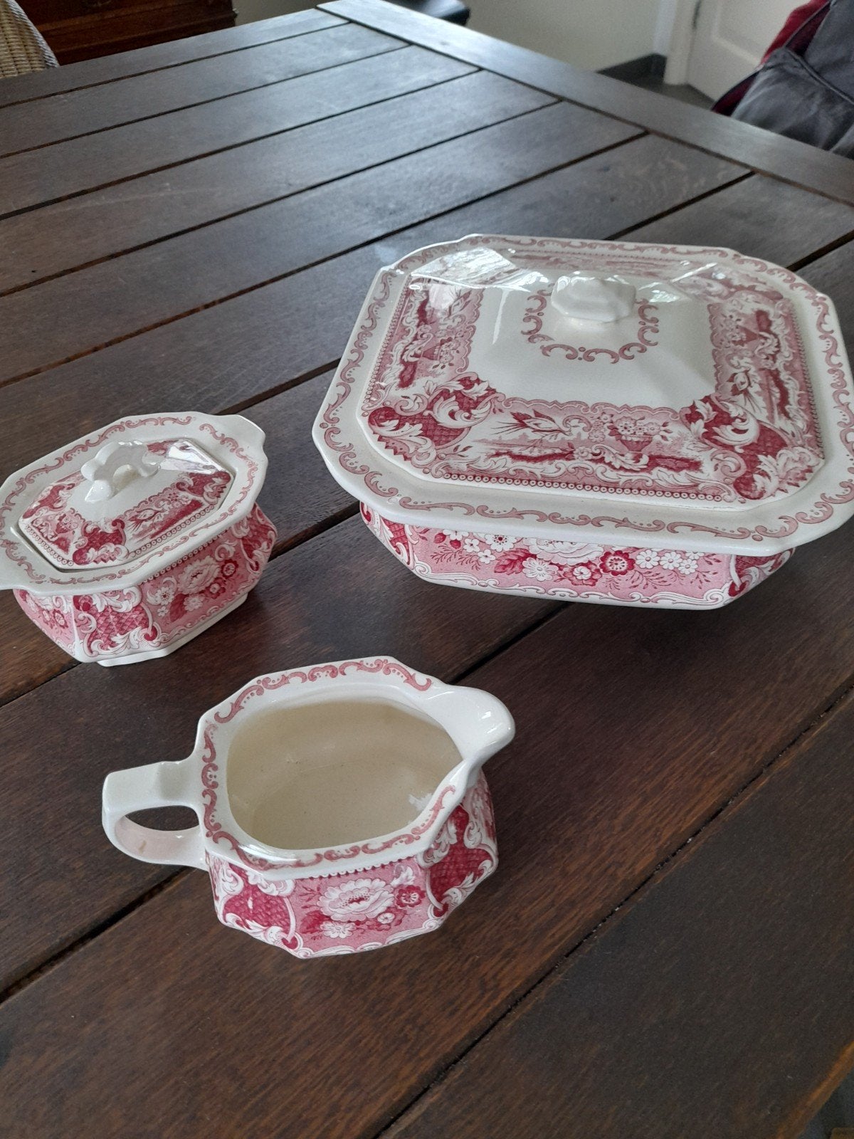 Antiek Victoria Rood servies set - Société Céramique, Ophalen of Verzenden