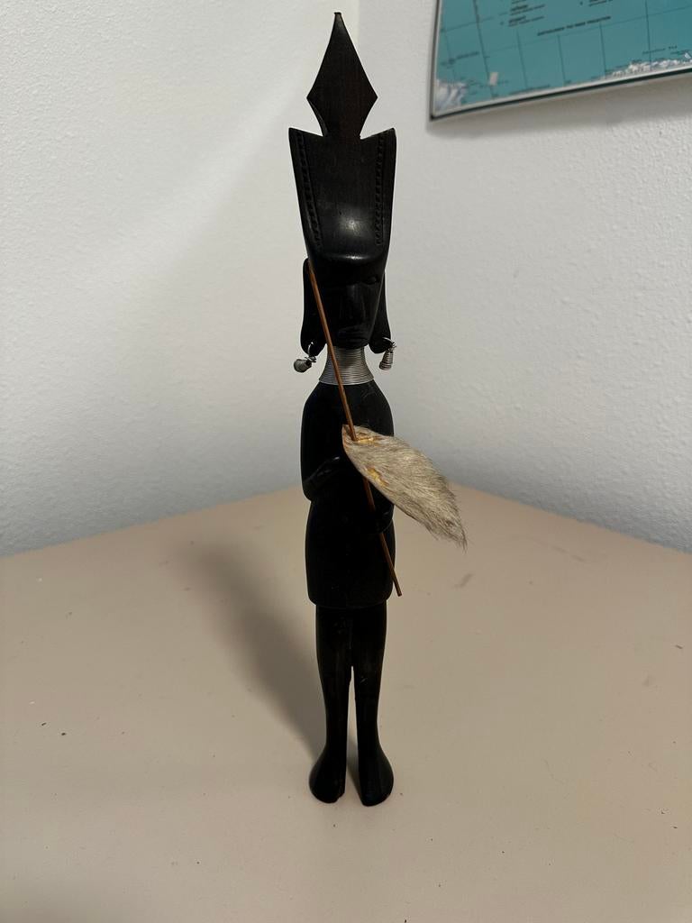 Houten Masai Krijger Beeld uit Kenia - 41 cm, Ophalen of Verzenden