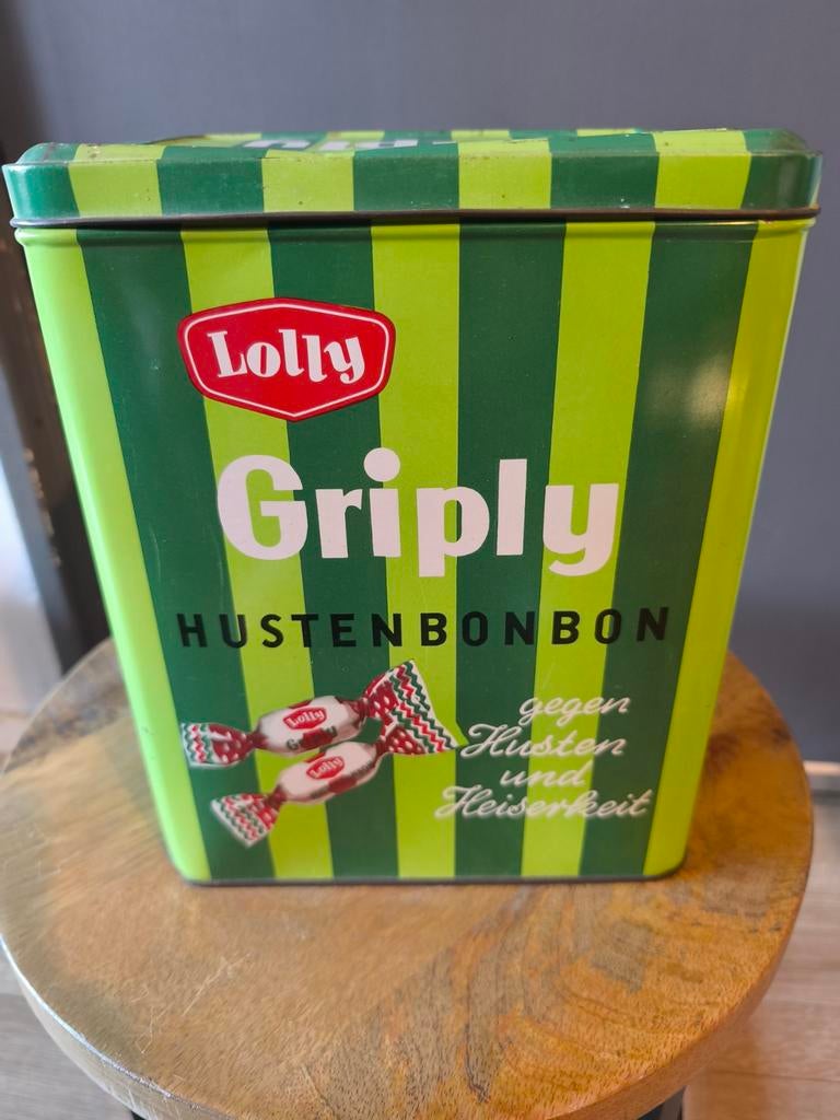 Grote Vintage Lolly Griply Hoestbonbon Blik, Ophalen of Verzenden, Gebruikt, Overige, Overige merken