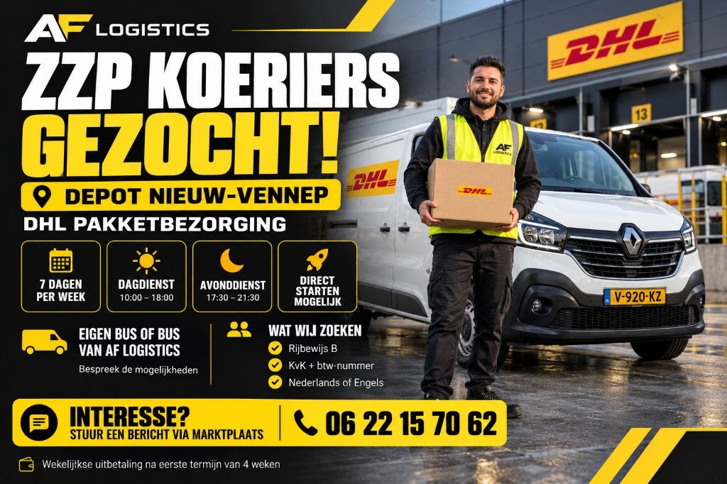 ZZP Koeriers gezocht - DHL Pakketbezorging Nieuw - Vennep, Variabele uren, Overige niveaus, Freelance of Uitzendbasis