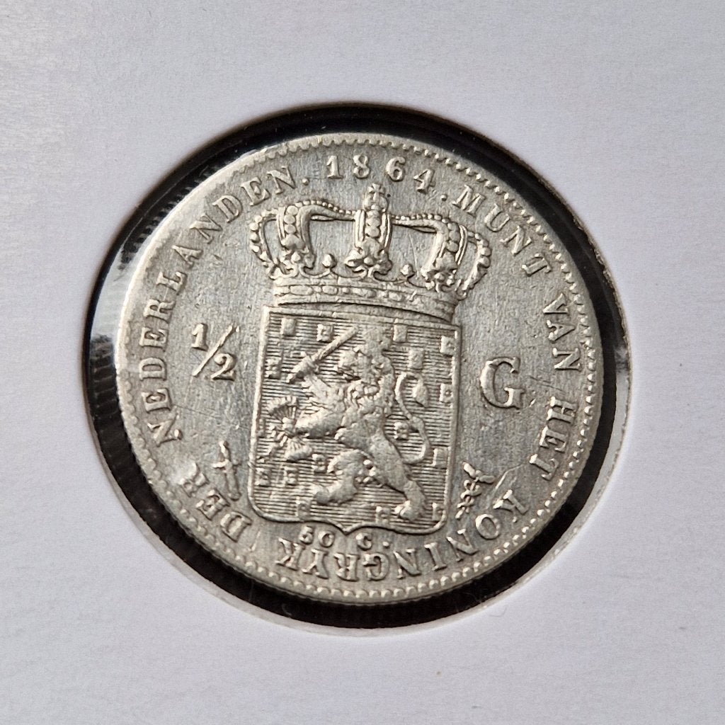 Zilveren halve gulden 1864 Willem III - kwaliteit, ½ gulden, Koning Willem III, Zilver, Ophalen of Verzenden