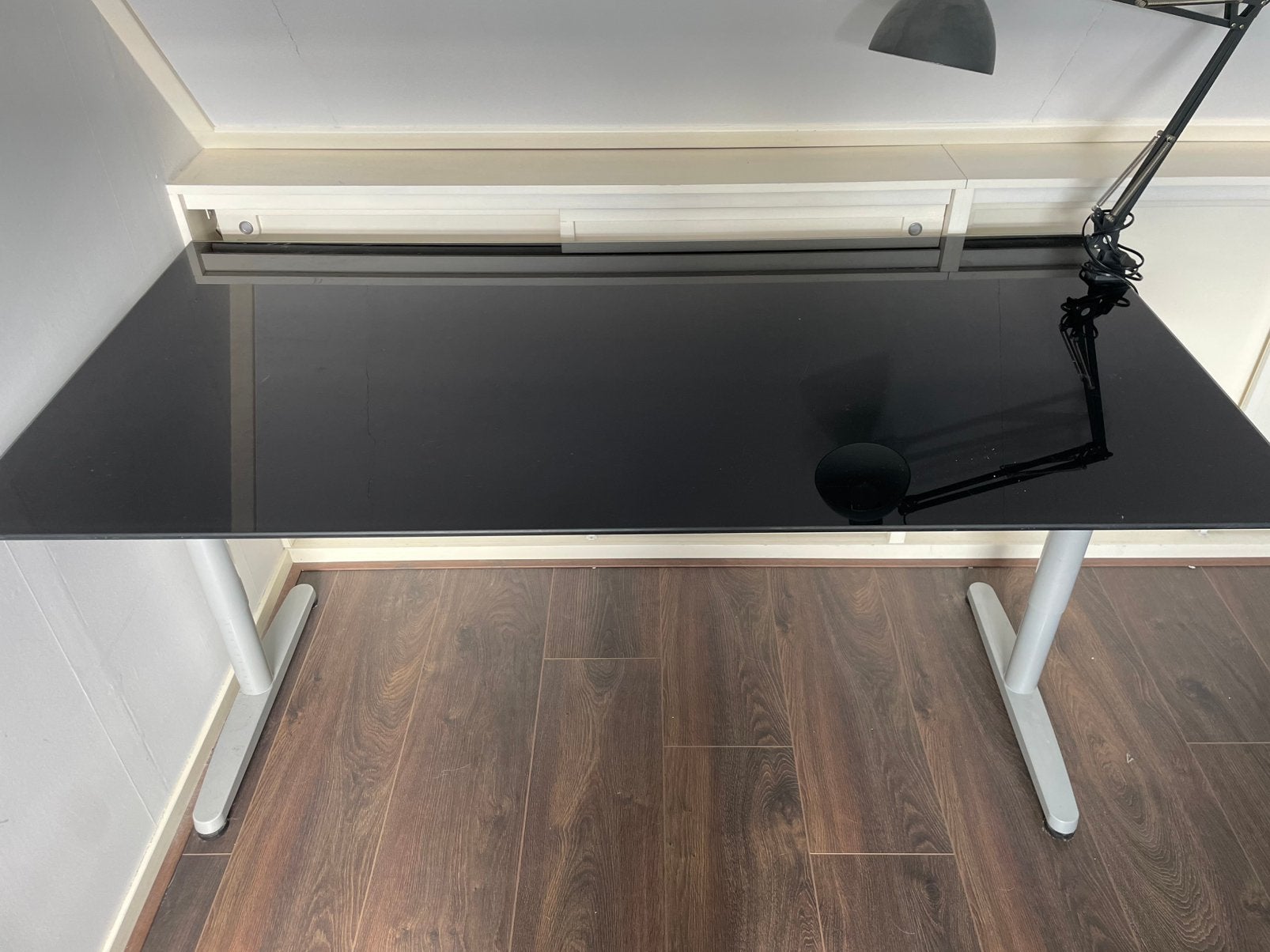 Glazen bureau 160x80, Ophalen, In hoogte verstelbaar, Gebruikt
