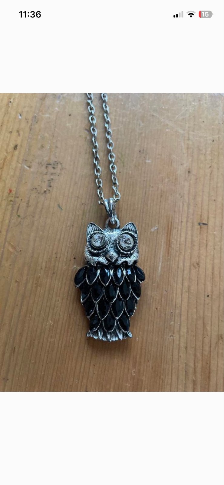 Leuke ketting met uil hanger, Gebruikt, Zwart, Ophalen of Verzenden, Overige materialen