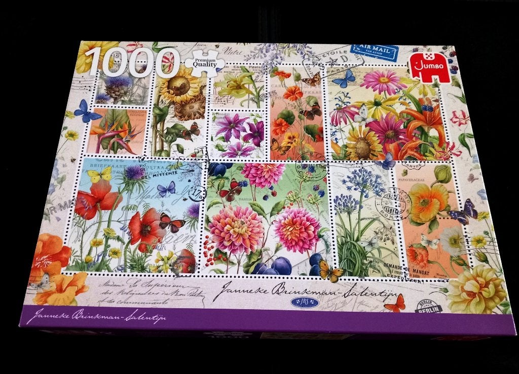 Jumbo puzzel 1000 stukjes Stamps van Jannneke Brinkman, Ophalen of Verzenden, 500 t/m 1500 stukjes, Zo goed als nieuw, Legpuzzel