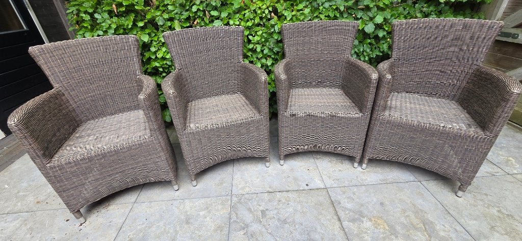 4 rieten tuinstoelen voor op het terras, Ophalen, Gebruikt, Wicker