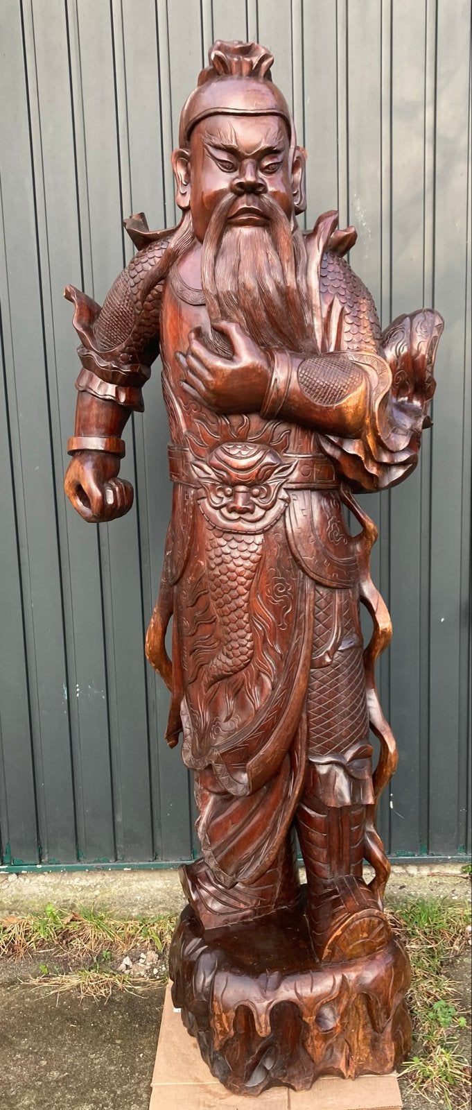 Groot houten beeld van Chinese krijger, Ophalen, Handgemaakt, 1 meter - 2 meter, Beeld
