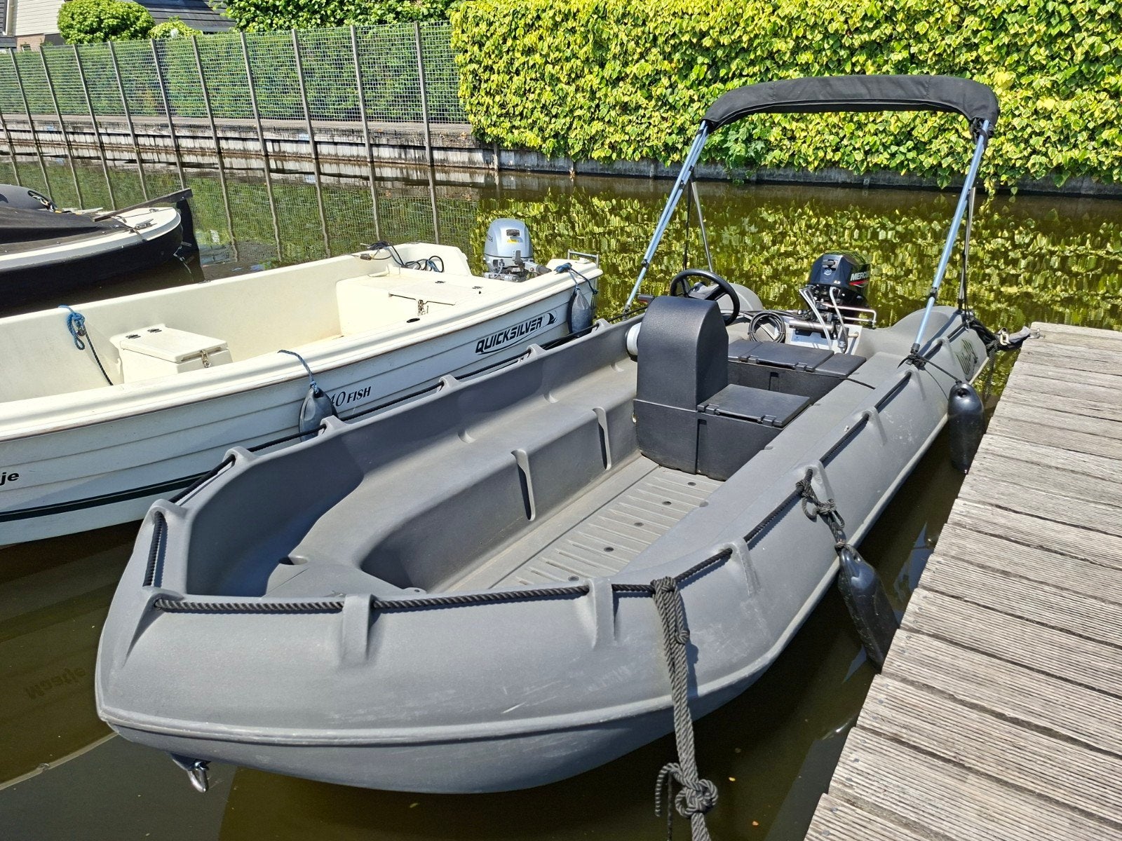 Whaly 435 met Mercury 10 PK motor en biminitop, Watersport en Boten, Overige merken, Gebruikt, Buitenboordmotor, Biminitop