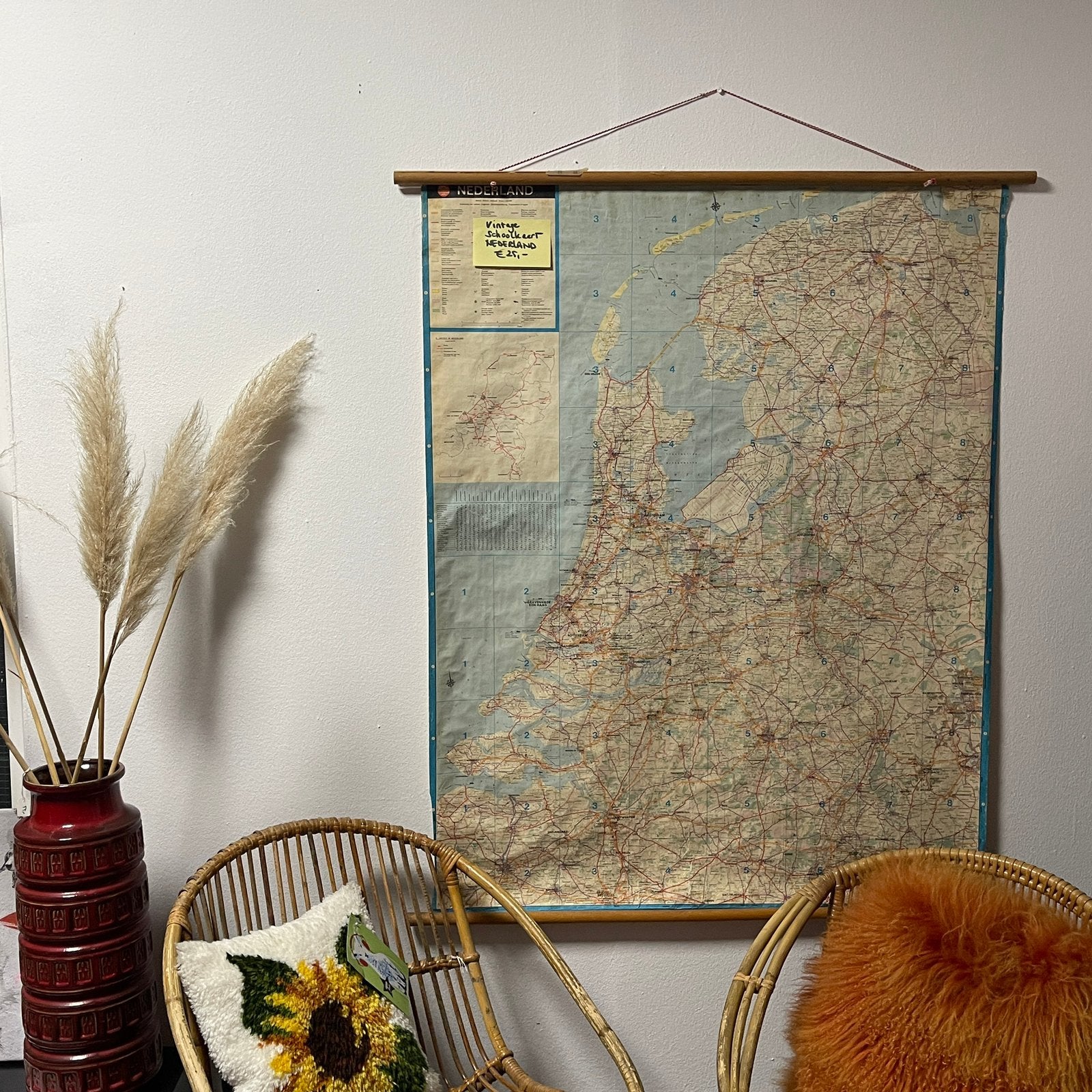 Vintage landkaart v Nederland - uniek item voor aan de muur, Ophalen, Gebruikt