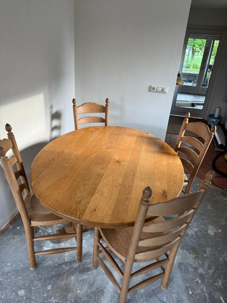 Eethoek, tafel met  4 stoelen, Ophalen, Gebruikt, 100 tot 150 cm, Eikenhout