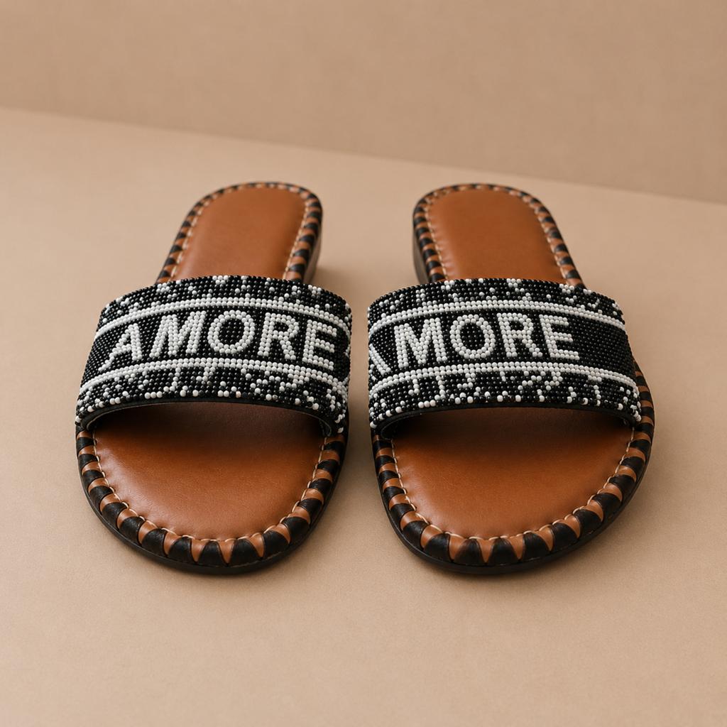 Amore Boho Slippers, Slippers, Zwart, Ophalen of Verzenden, Zo goed als nieuw