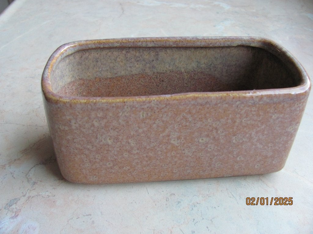NIEUWSTAAT bijzonder GLAZUUR bruin oranje POT potje 17 x 8, Tuin en Terras, Binnen, Ophalen of Verzenden, Zo goed als nieuw, Aardewerk