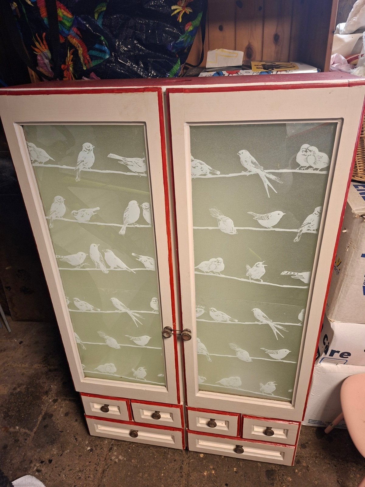 Unieke glazen kastje met vogelmotief, Huis en Inrichting, Ophalen, Gebruikt