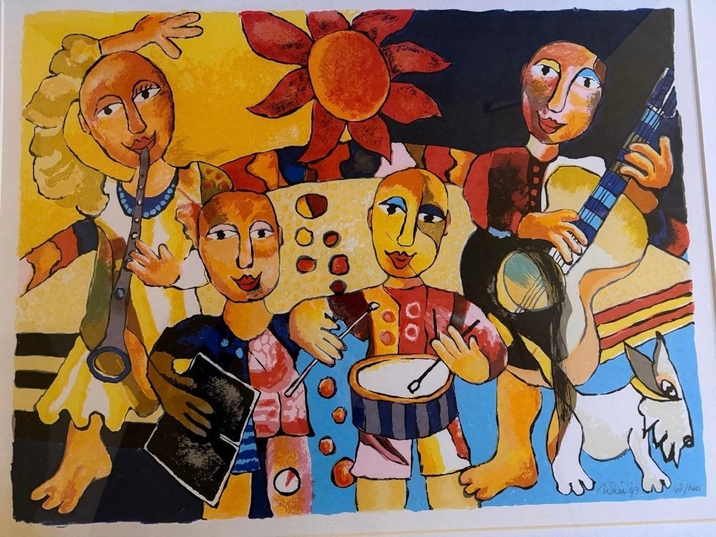 Zeefdruk Marijn Moree "Noisy Family", Antiek en Kunst, Gelimiteerde oplage, Ophalen, Personages en Fantasiefiguren, Zeefdruk