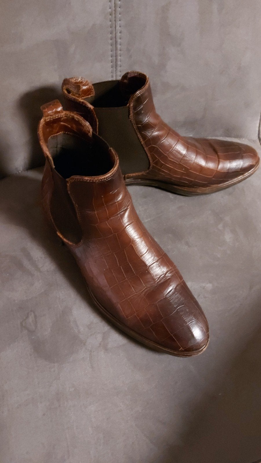 Bruine leren Chelsea boots met krokodillenprint - Maat 40, Ophalen, Gedragen, Bruin