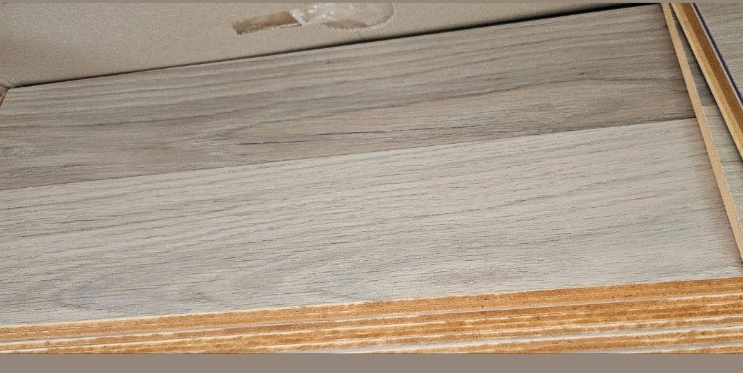 Laminaat/parket ongeveer 9 m2 grijs, Ophalen, 50 tot 150 cm, Nieuw, 5 tot 10 m²