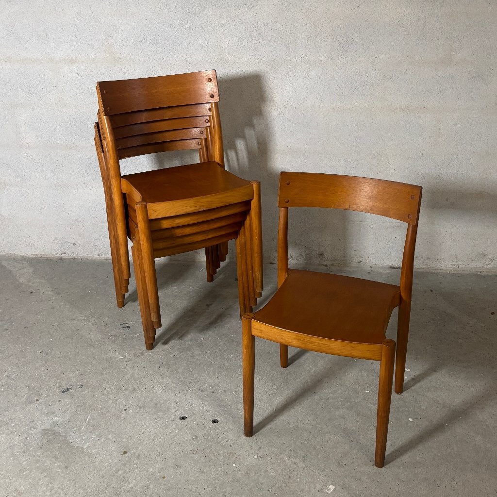 6x “Portex” stoelen Peter Hvidt & Orla Mølgaard-Nielsen, Gebruikt, Bruin, Verzenden, Vijf, Zes of meer stoelen
