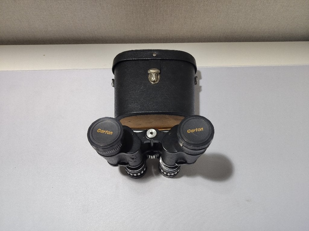 Vintage Carton Zoom Verrekijker 6x-12x30mm met Tas, Ophalen, Gebruikt, Porro (met knik), 8 tot 12x
